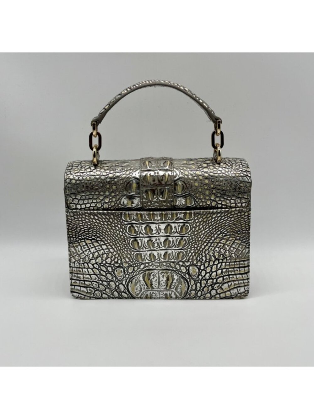 Brahmin Chrome Leather Small Hallie Satchel Bag - Picture 2 of 11